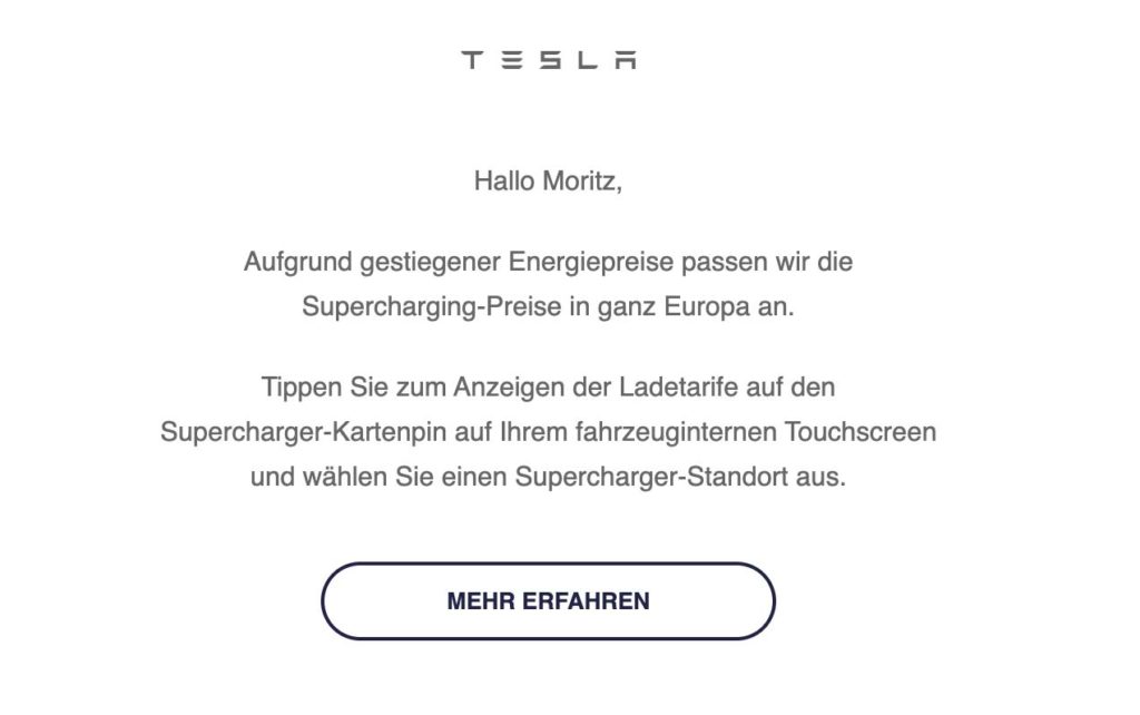 Tesla erhöht Supercharger-Kosten