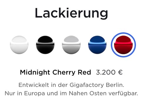 Neuer Tesla-Lack Midnight Cherry Red Preis