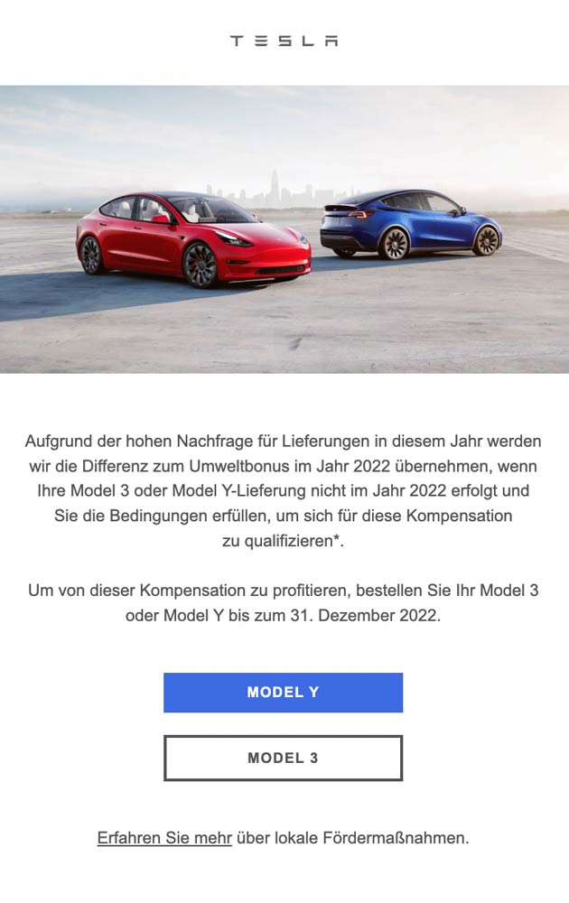 Tesla kompensiert Umweltbonus