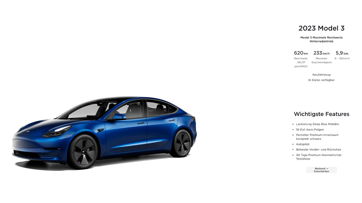 Tesla Model 3: Variante RWD Long Range jetzt auch in deutschem Bestand