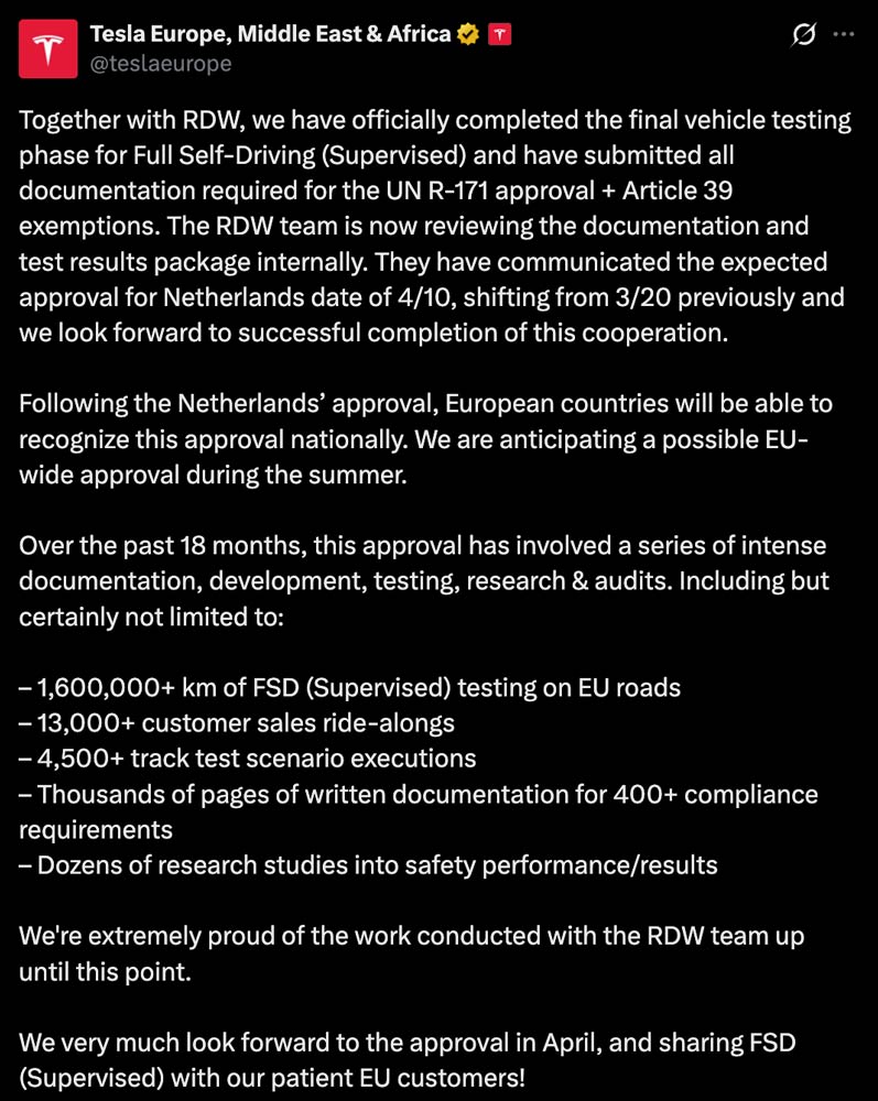Tesla FSD in der EU offiziell bestätigt
