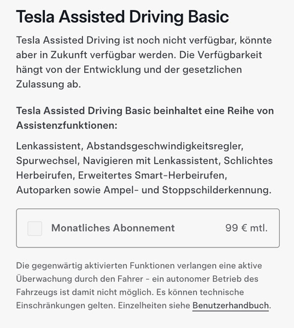 Tesla Assisted Driving (TAD) statt FSD: Neuer Name bereits im Tesla-Konfigurator sichtbar